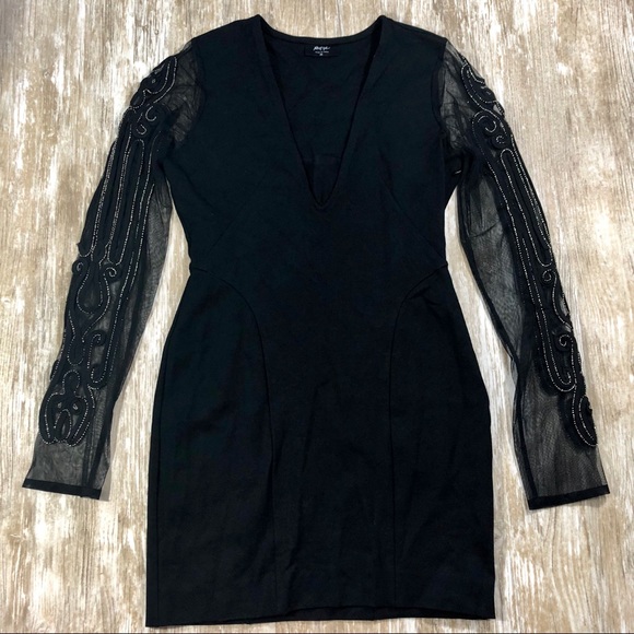 Nasty Gal Dresses & Skirts - Nasty Gal Black Dress With Beaded Sleeves Mesh M